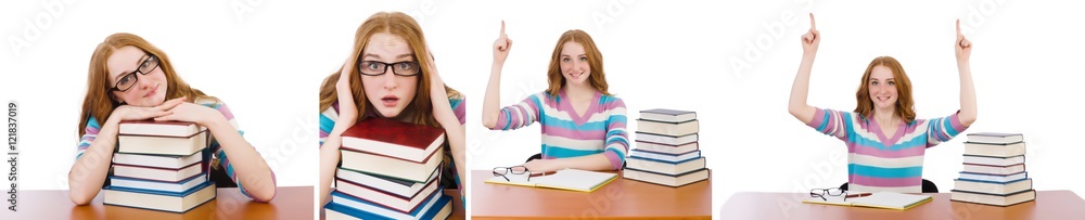 Young student with books isolated on white Young student with books isolated on white