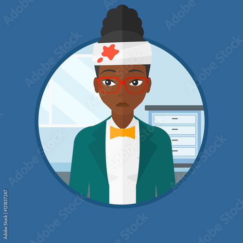 Woman with injured head vector illustration.