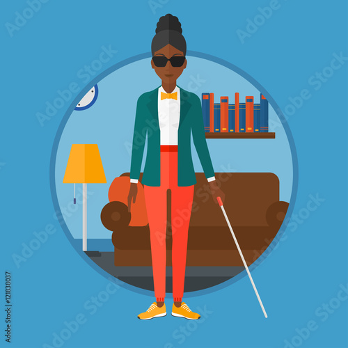 Blind woman with stick vector illustration.