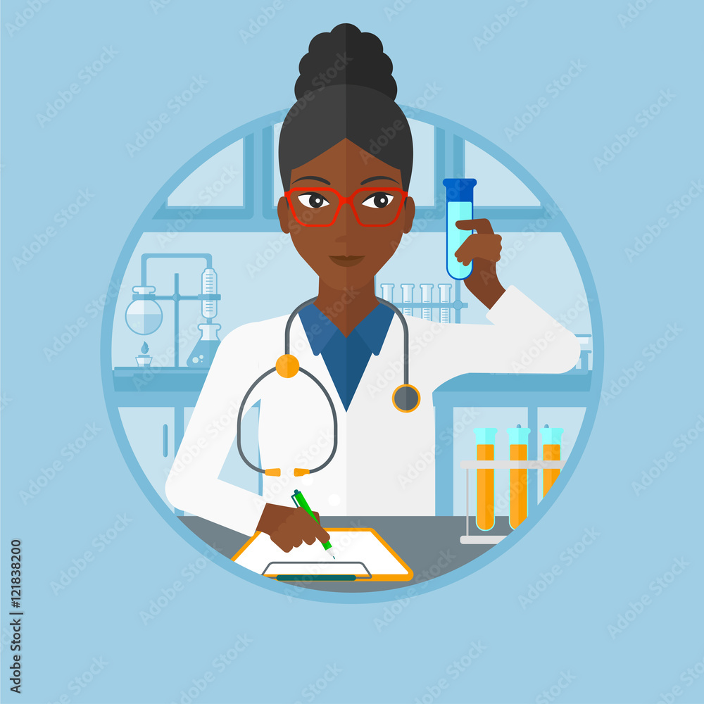 Laboratory assistant working vector illustration.