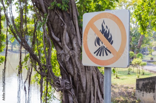 Warning sign for banned fire in forest
 photo