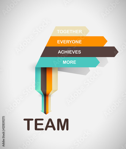 Word spell "TEAM" on colorful paper stripes.