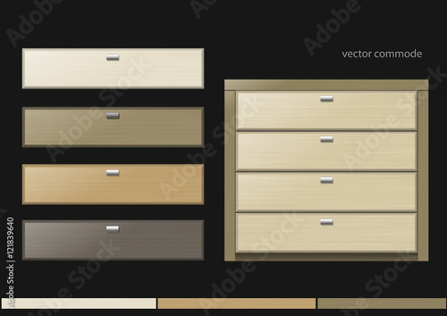 Front chest and different boxes of different kinds of wood or chipboard colors. Vector graphics