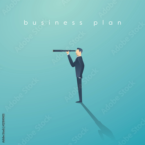 Vision concept in business with vector icon of businessman and telescope, monocular. Symbol  leadership, strategy, mission, objectives.