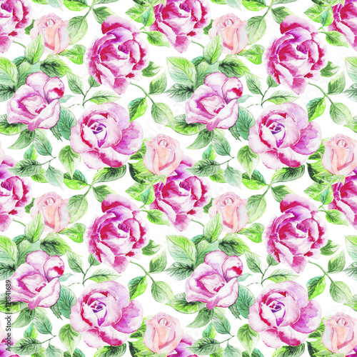 roses in the summer garden, pattern, watercolor