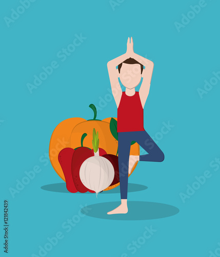 healthy food ingredients and  yogi  icons image  vector illustration