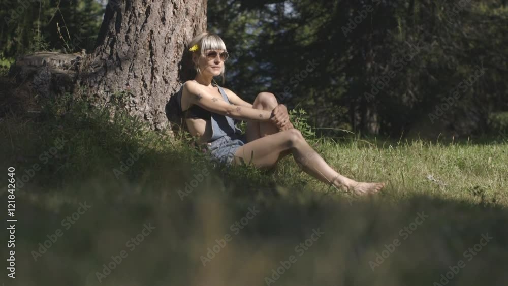 Female looking at view in countryside Female looking at view in countryside