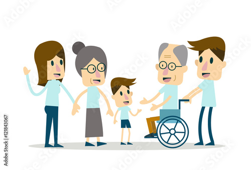 Happy Family and elderly care. flat character design. vector illustration
