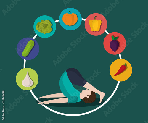 healthy food ingredients and  yogi  icons image  vector illustration