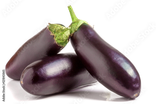 three eggplant isolated on white background macro