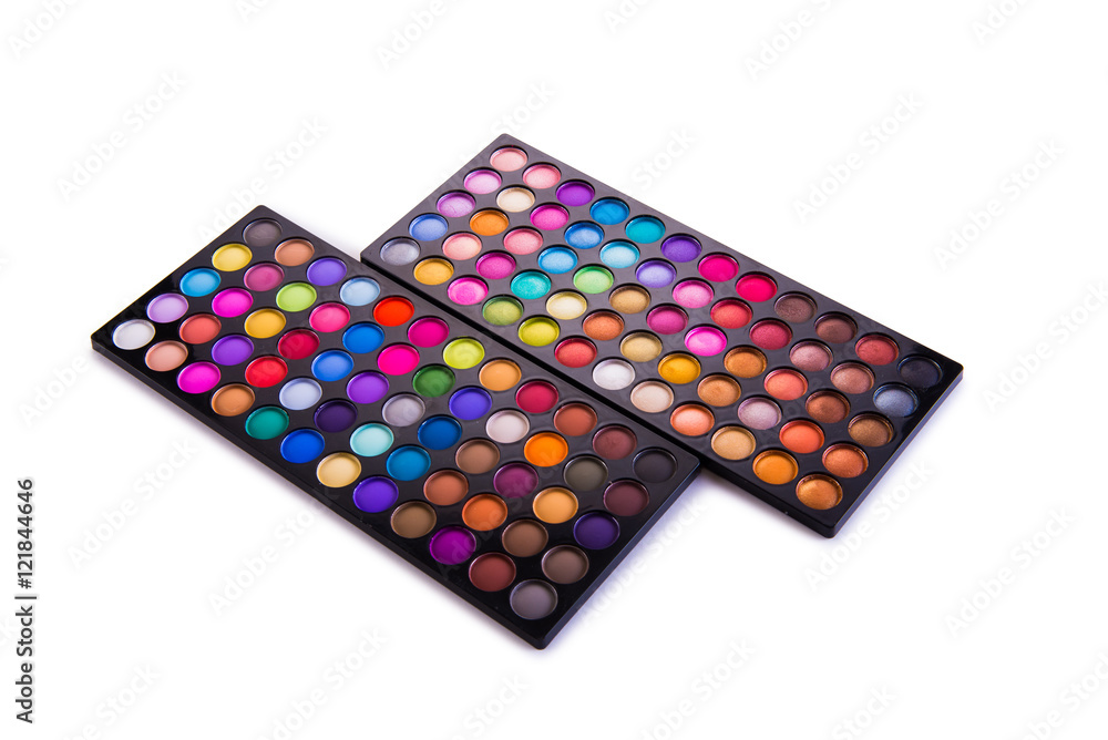 Set of colourful shadow for make-up isolated on white Set of colourful shadow for make-up isolated on white