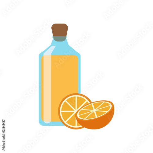 flat design juice bottle and orange  icon vector illustration