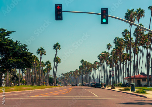 Highway #1 in Santa Barbara, California - Road trip at the US West Coast traveling on the pacific coast highway southbound to Los Angeles