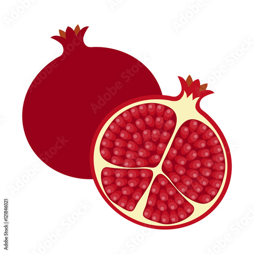 Flat icon whole pomegranate and half of pomegranate. Fruit. Vector illustration.