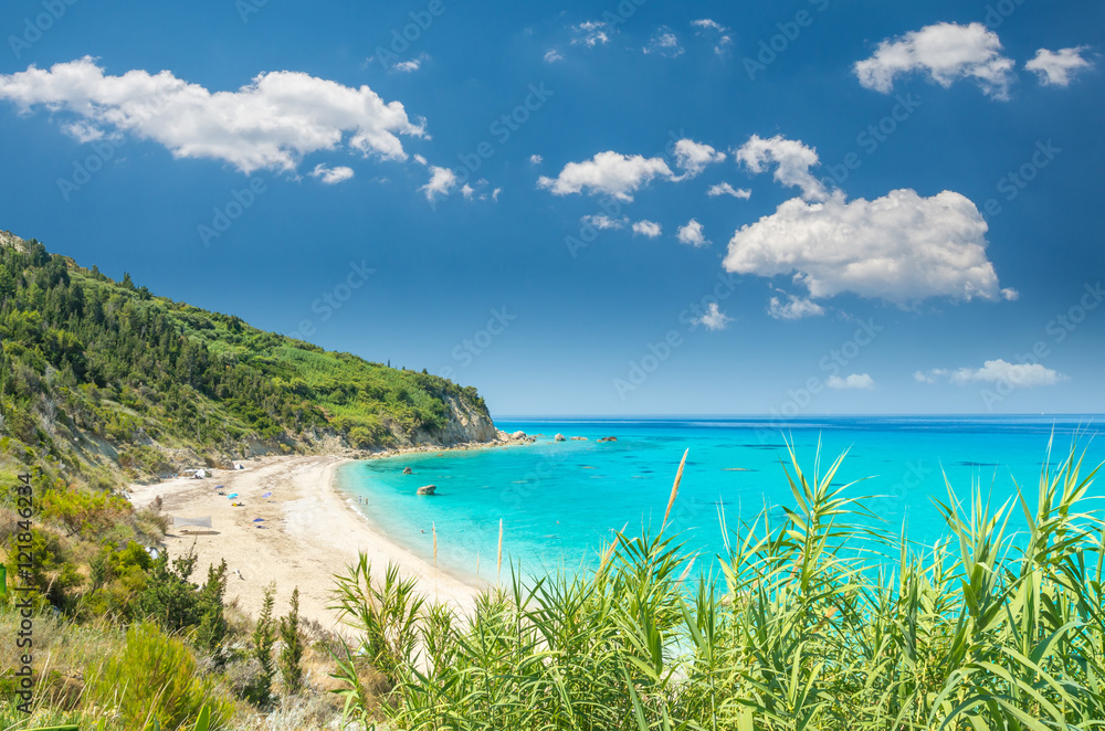 Avali beach, Lefkada island, Greece. Beautiful turquoise sea on the island of Lefkada in Greece.