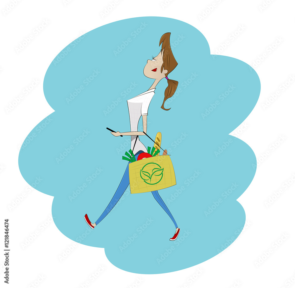 Cartoon girl carrying paper bags of groceries Stock Vector Adobe Stock