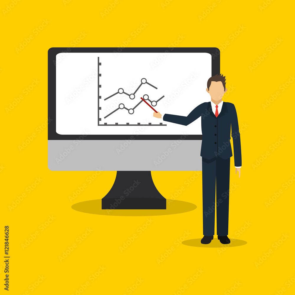 executive person in suit with chart graph business related icons image vector illustration executive person in suit with chart graph business related icons image vector illustration