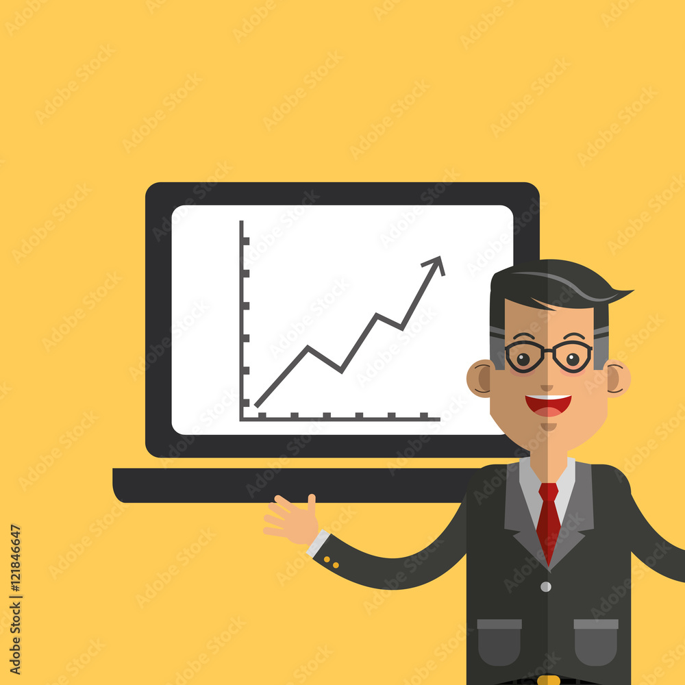 executive person in suit with chart graph business related icons image vector illustration executive person in suit with chart graph business related icons image vector illustration