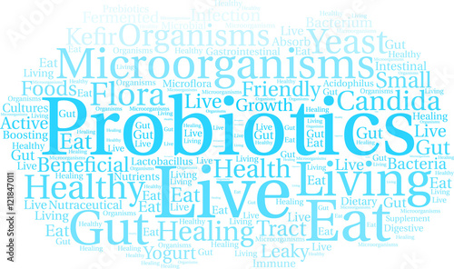 Probiotics Word Cloud on a white background. 