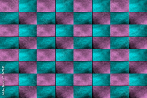 Illustration of an abstract pink and cyan chessboard