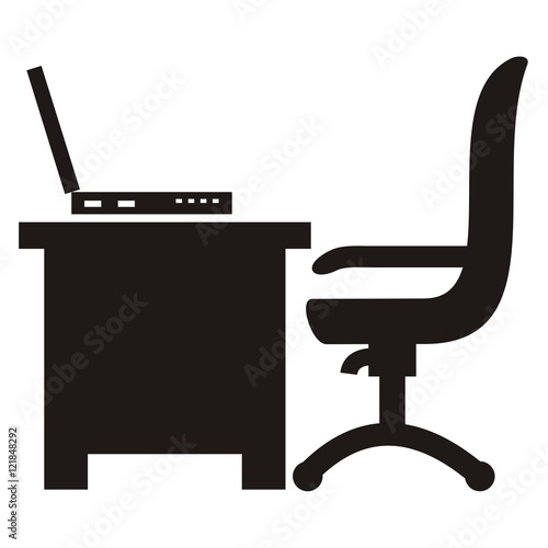 workroom, chair, desk and notebook, vector icon