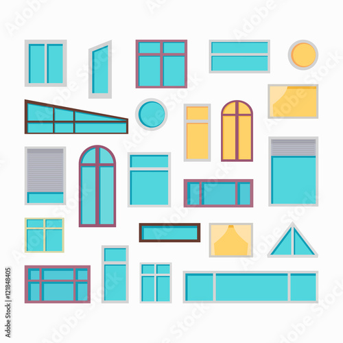 Set of Windows Vector Illustrations In Flat Style.