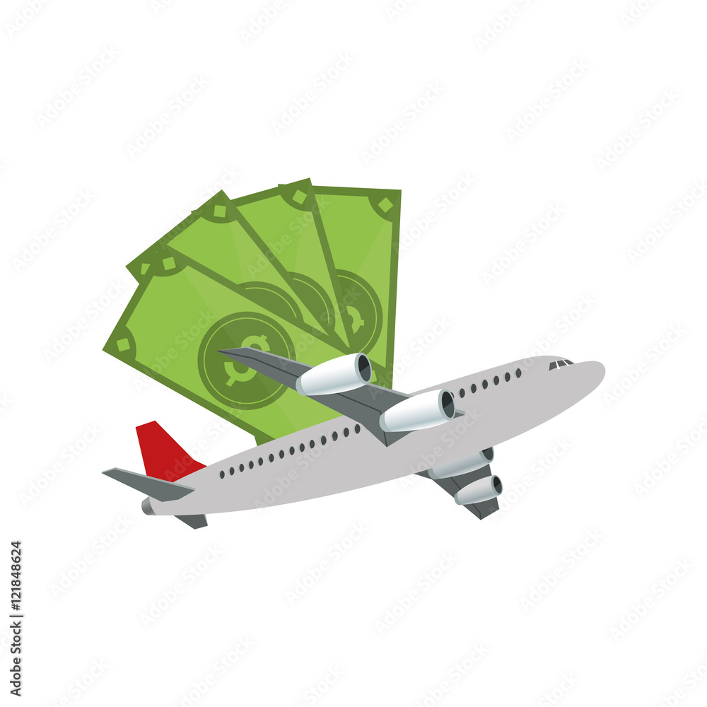 flat design money bills and airplane icon vector illustration flat design money bills and airplane icon vector illustration