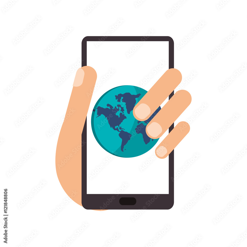 flat design cellphone and earth globe icon vector illustration flat design cellphone and earth globe icon vector illustration
