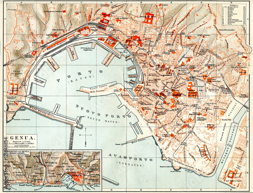 Map of Genoa  from Meyers Lexikon  1895  7 334 335 