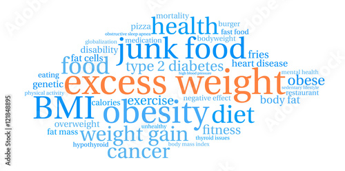 Excess Weight Word Cloud on a white background. 