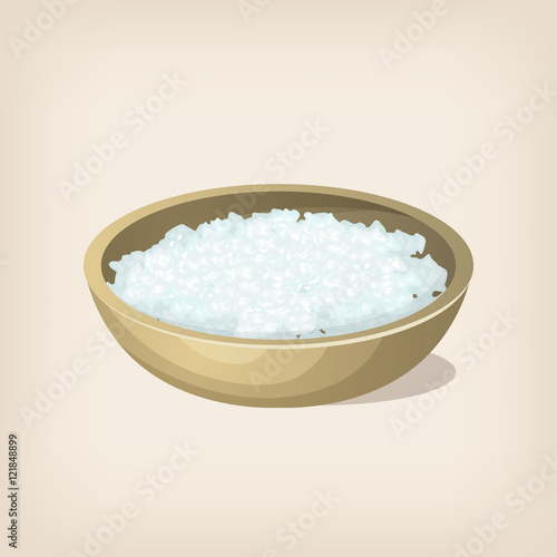 Sea salt flakes in a bowl. Vector illustration.