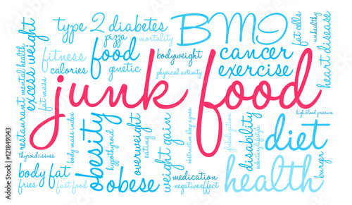 Junk Food Word Cloud on a white background. 