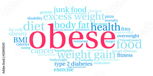 Obese word cloud on a white background. 