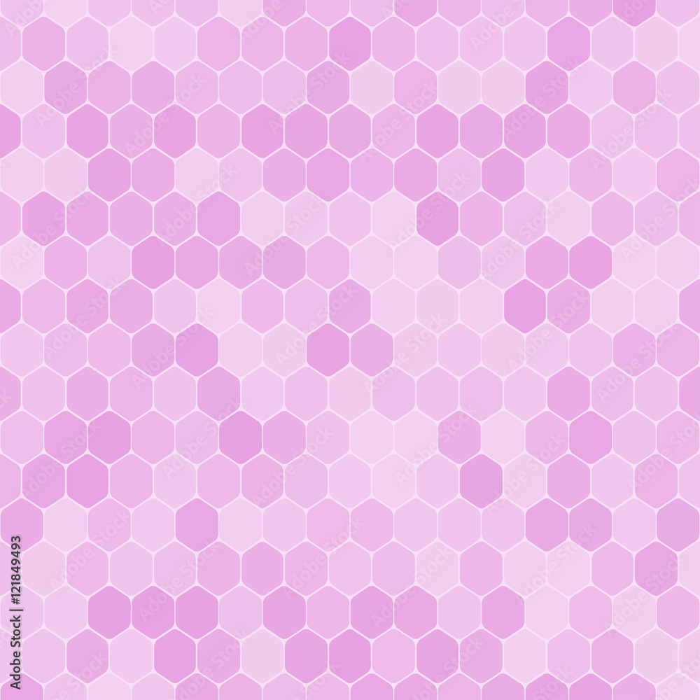 Vector abstract pink gradient background with hexagon shapes different opacity.