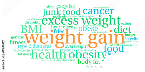Weight Gain Word Cloud on a white background. 