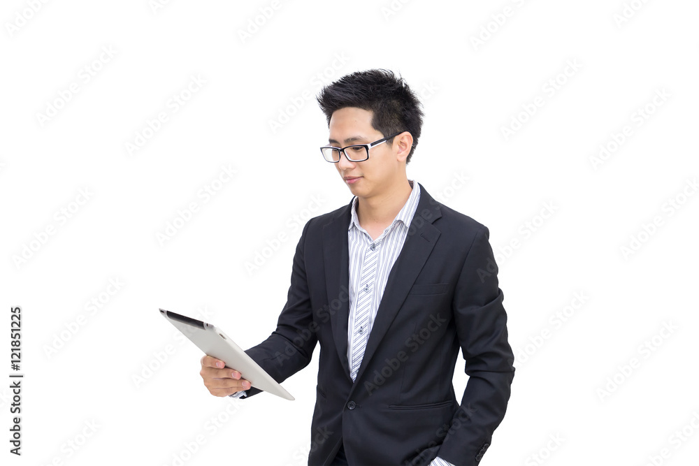 Portrait of a smart asian confident businessman holding tablet Portrait of a smart asian confident businessman holding tablet
