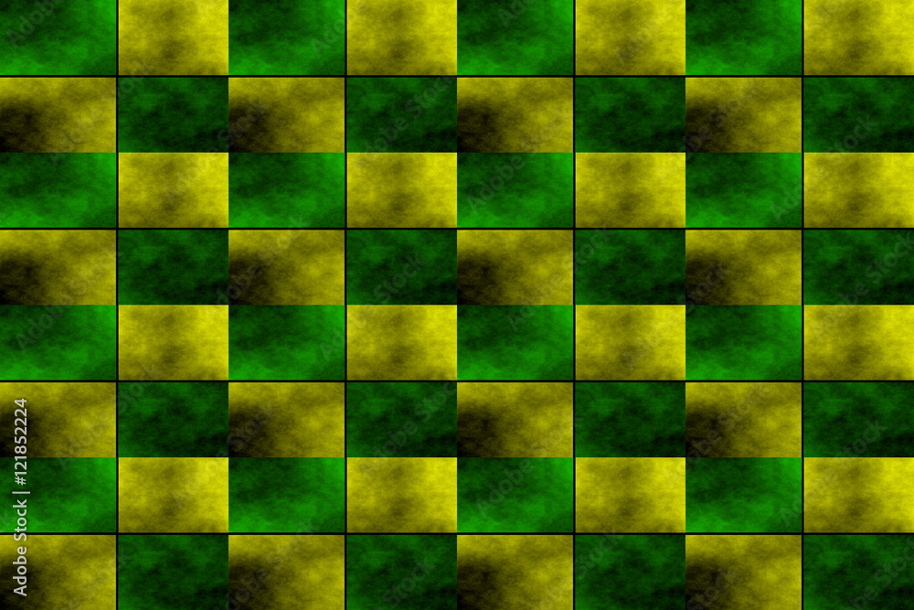 Illustration of an abstract green and yellow chessboard