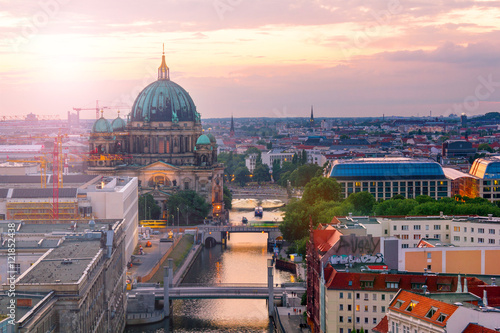 Photography Berliner Dom Panorama am Abend von der Fischerinsel mit Blick über die Spree