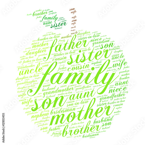 Family word cloud in shape of apple, social concept, white background © jakiuri