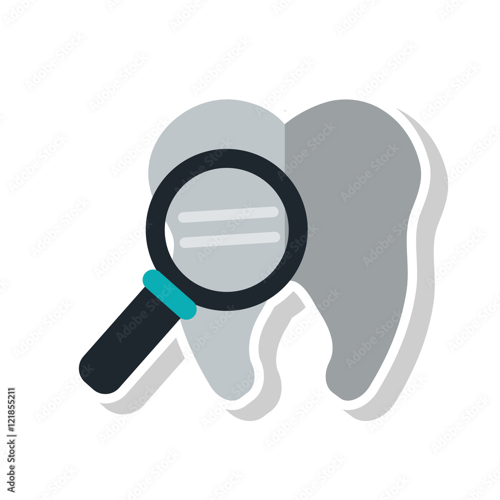 Tooth with lupe icon. Dental medical and health care theme. Isolated design. Vector illustration Tooth with lupe icon. Dental medical and health care theme. Isolated design. Vector illustration