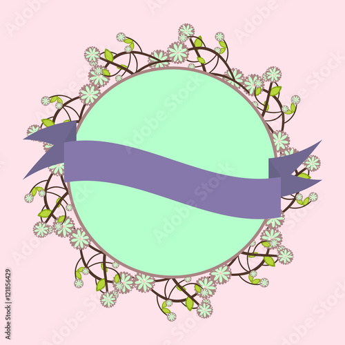 Template for invitation, logo, postcard with floral frame and pu