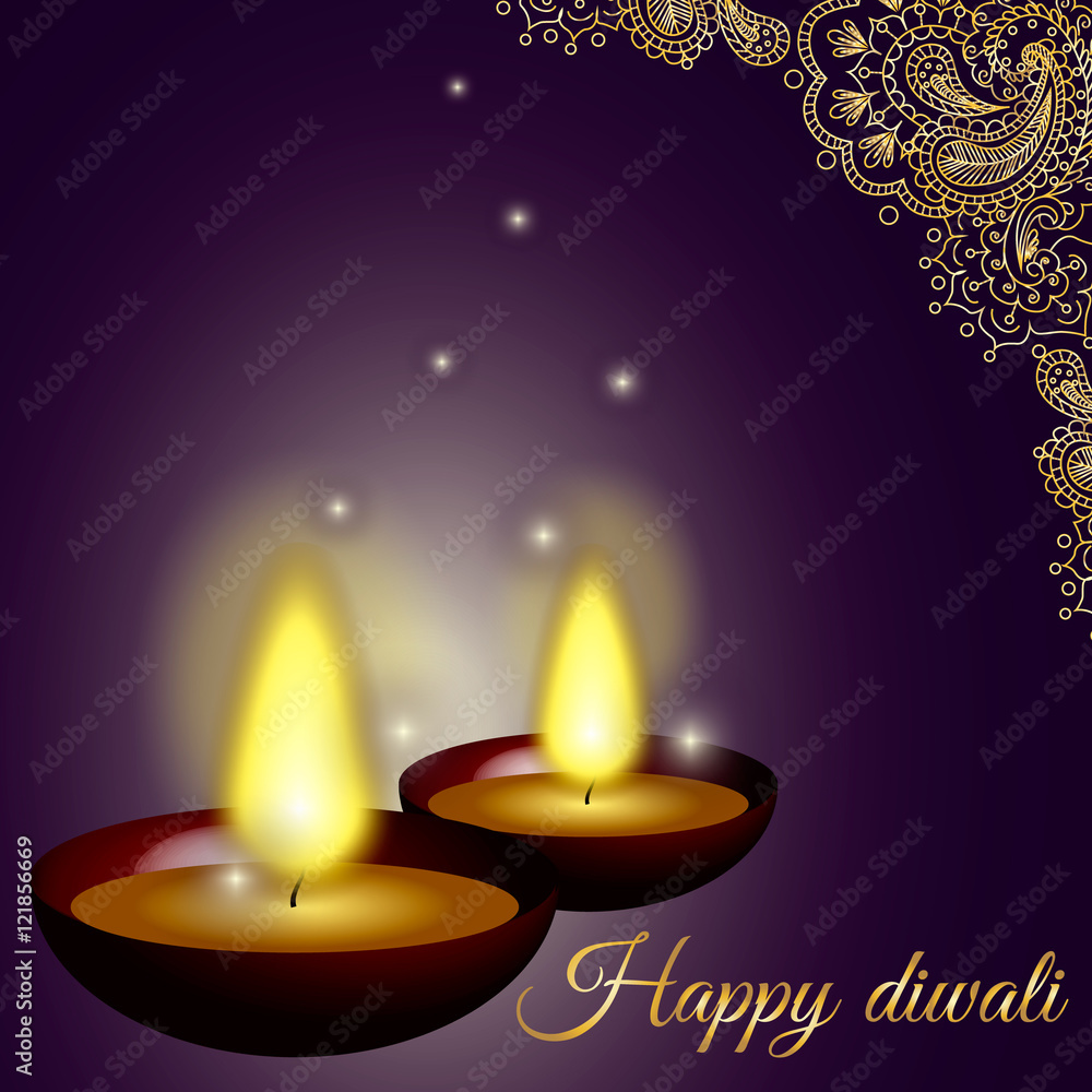 happy diwali background with candle light, mandola and the inscription happy diwali background with candle light, mandola and the inscription