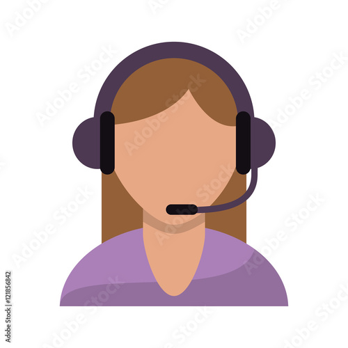 Operator woman with headphone icon. Call center and technical service theme. Isolated design. Vector illustration