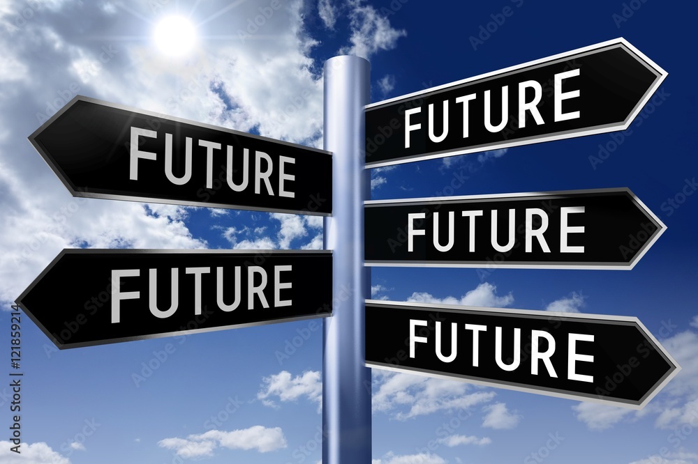 Obraz premium Signpost with 5 arrows - future concept