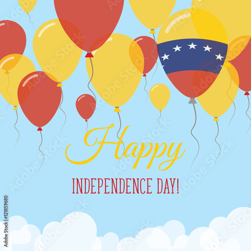 Venezuela, Bolivarian Republic of Independence Day Flat Greeting Card. Flying Rubber Balloons in Colors of the Venezuelan Flag. Happy National Day Vector Illustration.