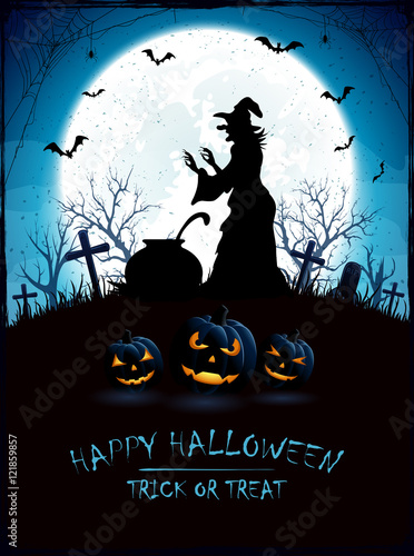 Halloween theme with witch on cemetery
