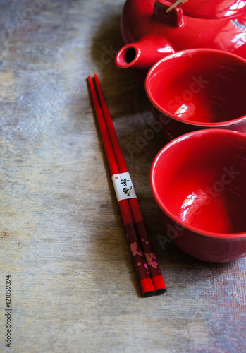 Tea and chopsticks set photo