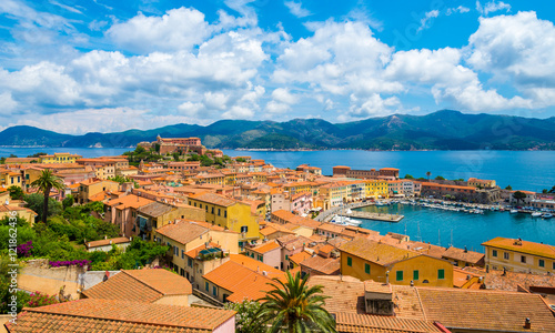 Panoramic view over Portoferraio town of isola d'Elba, Elba island in Tuscany region, Italy.