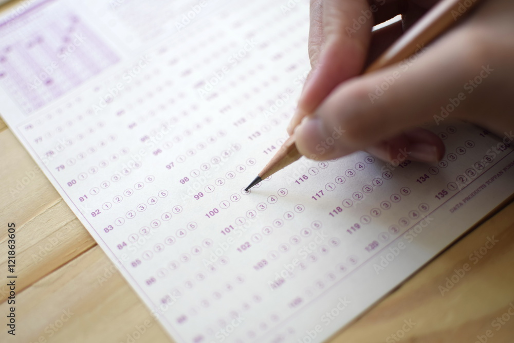 Standard test form selective focus on answer sheet Standard test form selective focus on answer sheet