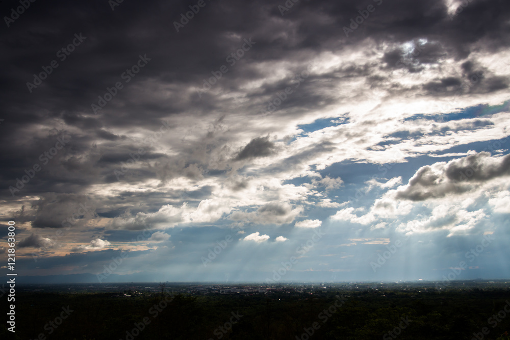 colorful dramatic sky with cloud at sunset